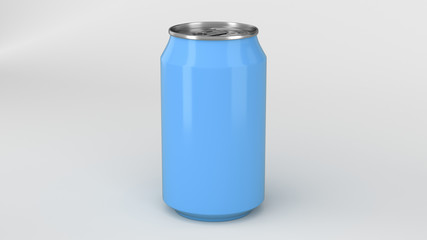 Blank small blue aluminium soda can mockup on white background