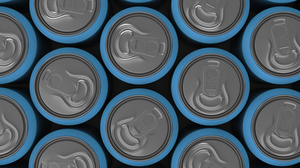 Big blue soda cans on white background