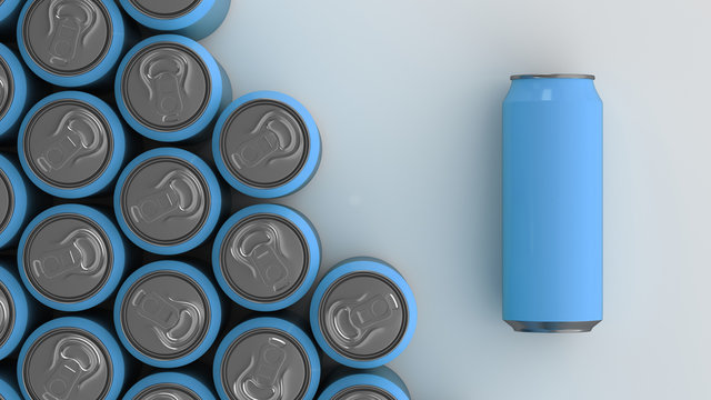 Big Blue Soda Cans On White Background