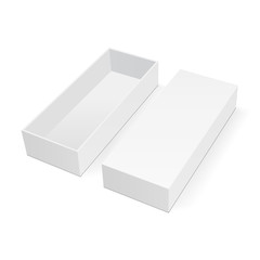 Empty rectangular box mock up with lid isolated on white background. Vector illustration