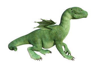 3D Rendering Fantasy Hatchling Dragon on White