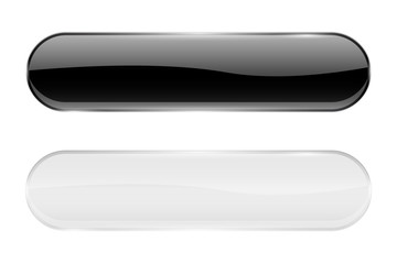 Black and white glass buttons. Web oval 3d icons