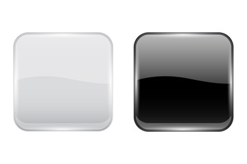 Black and white glass buttons. Web square 3d icons