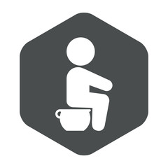 Icono plano bebé sentado en orinal en hexágono gris