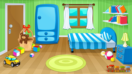 Funny bedroom with toys