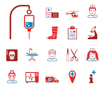 Krankenhaus - Iconset (in Blau/ Rot)
