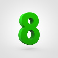 Plastic green number 8 isolated on white background.