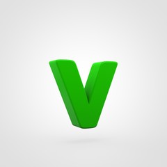 Plastic green letter V lowercase isolated on white background.