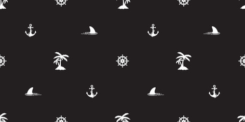 helm anchor shark seamless pattern vector coconut palm tree island nautical boat sea ocean isolated tropical background wallpaper © CNuisin