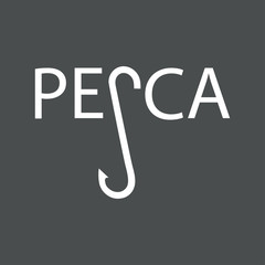 Tipografia PESCA con anzuelo en color blanco