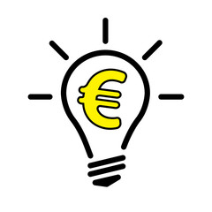 Electric Light Bulb Lamp with Euro currency symbol. Concept of bright idea. Linear vector illustration with editable line