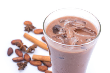 Iced cocoa or coffee isolated on white background
