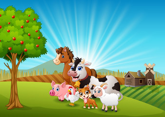 Obraz na płótnie Canvas Happy animals on farm background