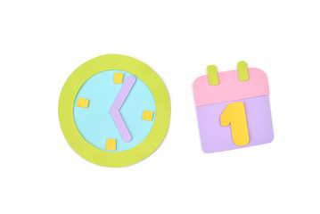 Clock and calendar paper cut on white background - isolated