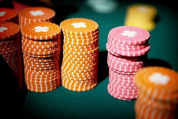 Pile or stack of poker chips representing the gambling theme
