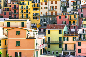 City of Manarola in the Cinque Terre on the Mediterranean in Italy