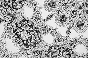 Detail of an old hand-embroidered lace table cloth. - obrazy, fototapety, plakaty