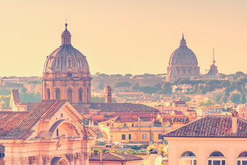 Fototapeta na wymiar Top view of the city of Rome, Italy. Toned