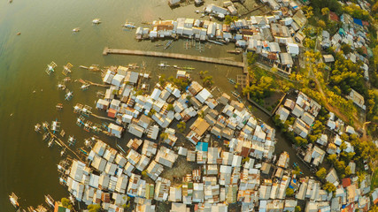 Aerial view Coron city with slums and poor district. Palawan. Bu