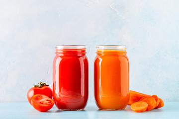 Orange/red colored smoothies / juice in a jar