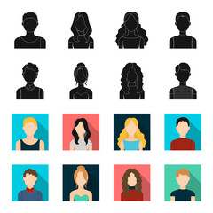 Curly-haired boy, blond, red-haired, teenager.Avatar set collection icons in black,flet style vector symbol stock illustration web. © pandavector