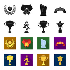 Silver cup for the second place, gold stars on the stand, a cup with a star, a gold cup.Awards and trophies set collection icons in black,flet style vector symbol stock illustration web. © pandavector
