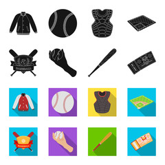 Club emblem, bat, ball in hand, ticket to match. Baseball set collection icons in black,flet style vector symbol stock illustration web. © pandavector