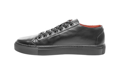 Black leather sneakers.
