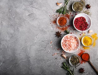 Fototapete Rund Different kind of spices in bowls © Olena Rudo