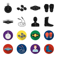 Ring, rope, referee, sneakers Boxing set collection icons in black,flet style vector symbol stock illustration web. © pandavector