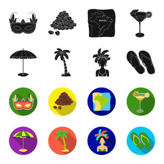 Brazil, country, umbrella, beach . Brazil country set collection icons in black,flet style vector symbol stock illustration web. © pandavector