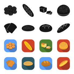 Toast, pizza stock, ruffed loaf, round rye.Bread set collection icons in black,flet style vector symbol stock illustration web. © pandavector
