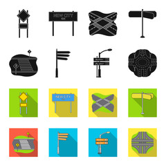 Direction signs and other web icon in black,flet style.Road junctions and signs icons in set collection. © pandavector