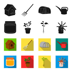 Honey bank, plant, mill.Farm set collection icons in black,flet style vector symbol stock illustration web. © pandavector