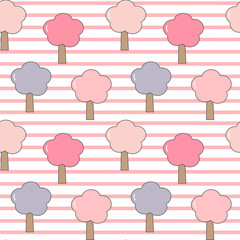 cute cartoon seamless vector pattern striped background illustration with trees