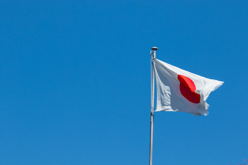 Japan flag waving with blue sky