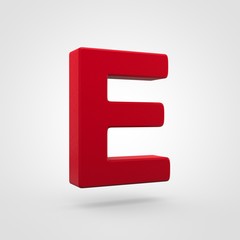 Plastic red letter E uppercase isolated on white background.