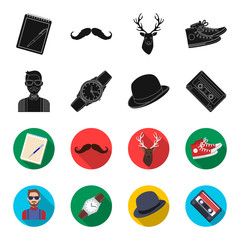 Hipster, fashion, style, subculture .Hipster style set collection icons in black,flet style vector symbol stock illustration web. © pandavector