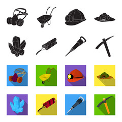 Minerals, explosives, jackhammer, pickaxe.Mining industry set collection icons in black,flet style vector symbol stock illustration web. © pandavector