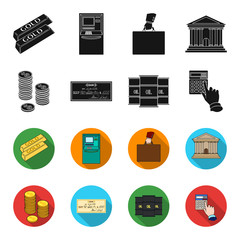 A stack of coins, a bank check, a calculator, black gold. Money and finance set collection icons in black,flet style vector symbol stock illustration web. © pandavector