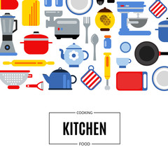 Vector flat style kitchen utensils background illustration