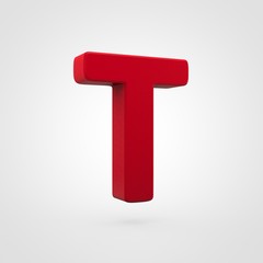 Plastic red letter T uppercase isolated on white background.