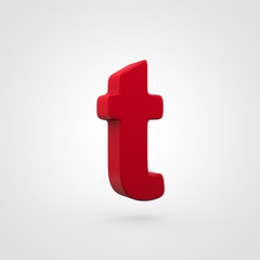 Plastic red letter T lowercase isolated on white background.