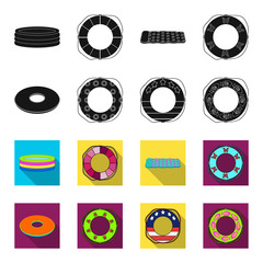 Multicolored swimming circle black,flet icons in set collection for design. Different lifebuoys vector symbol stock web illustration. © pandavector