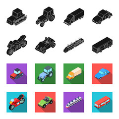 Motorcycle, golf cart, train, bus. Transport set collection icons in black,flet style vector symbol stock illustration web. © pandavector