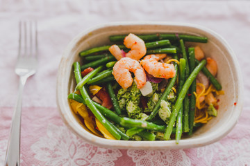 healthy office lunch box with mized vegetables salad