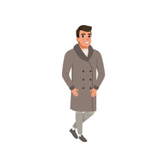 Cheerful elegant young man in fashion clothes vector Illustration on a white background