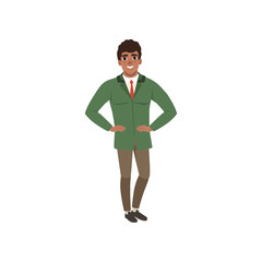 Handsome elegant young man in a green jacket vector Illustration on a white background