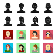 Types of female hairstyles black,flet icons in set collection for design. Appearance of a woman vector symbol stock web illustration. © pandavector