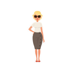 Fototapeta premium Beautiful blonde young woman in fashion outfit vector Illustration on a white background